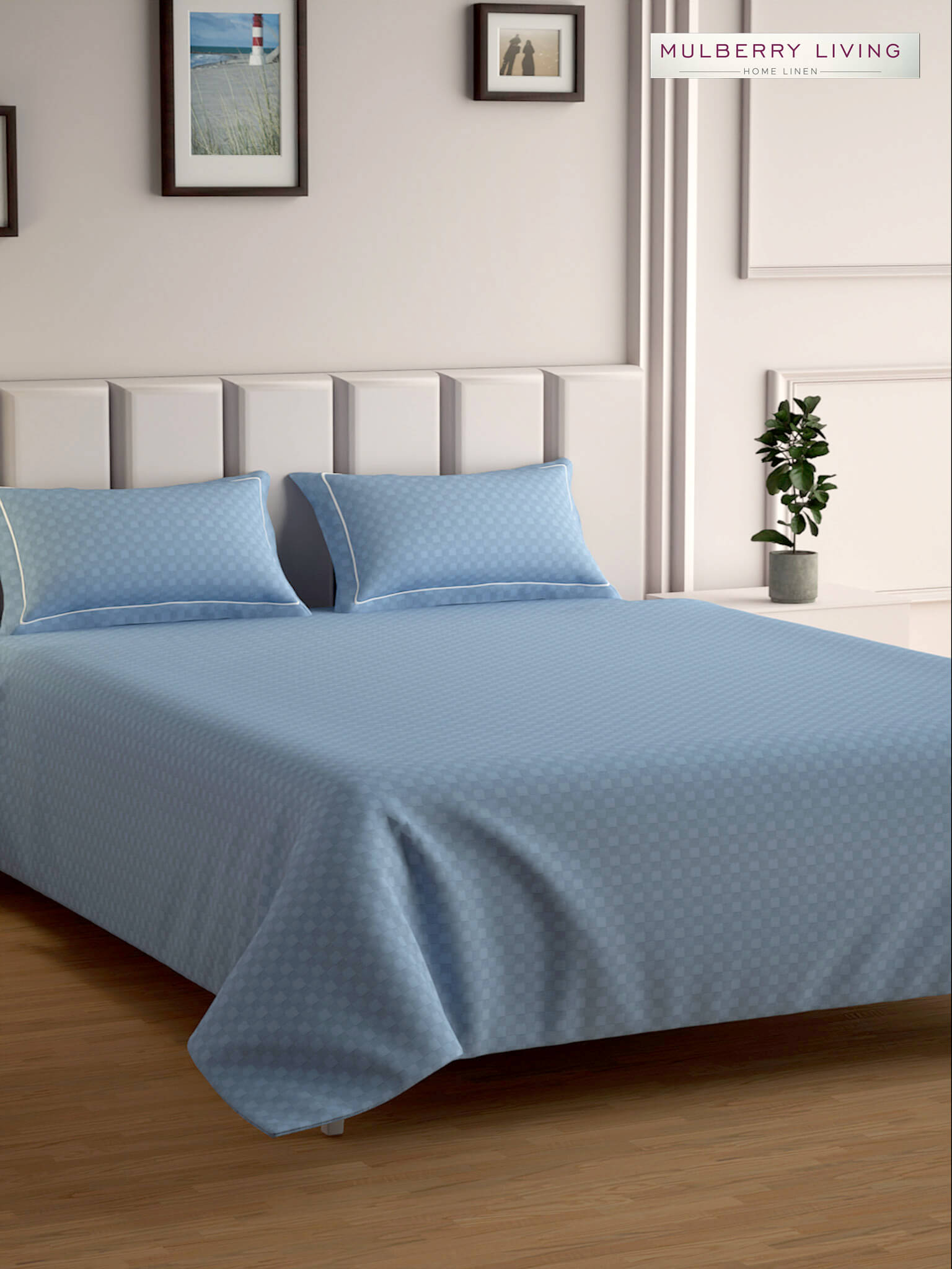 Urban Grid 100% Cotton Bedsheet Set with 2 Pillow Covers - 300TC