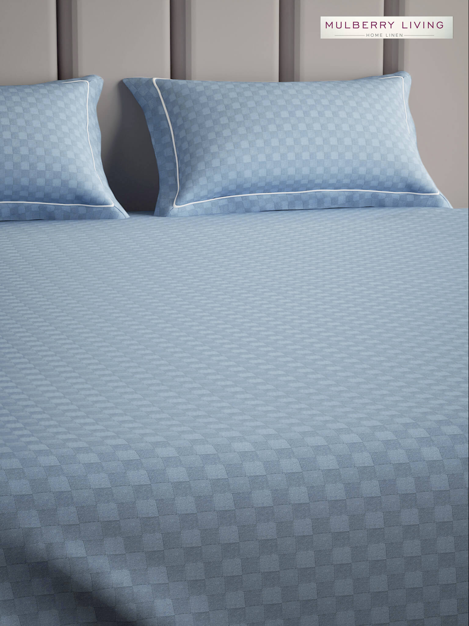 Urban Grid 100% Cotton Bedsheet Set with 2 Pillow Covers - 300TC