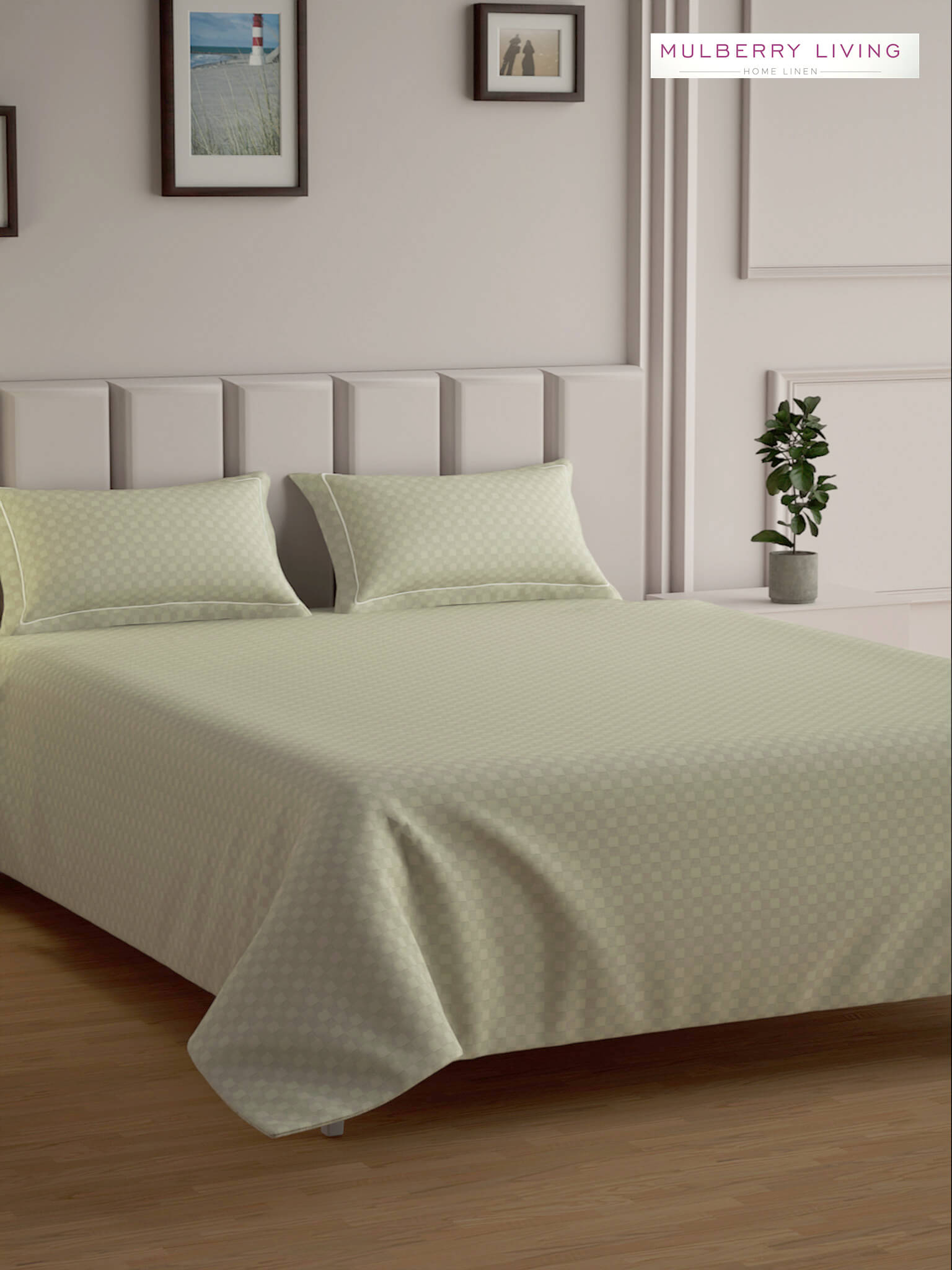 Urban Grid 100% Cotton Bedsheet Set with 2 Pillow Covers - 300TC