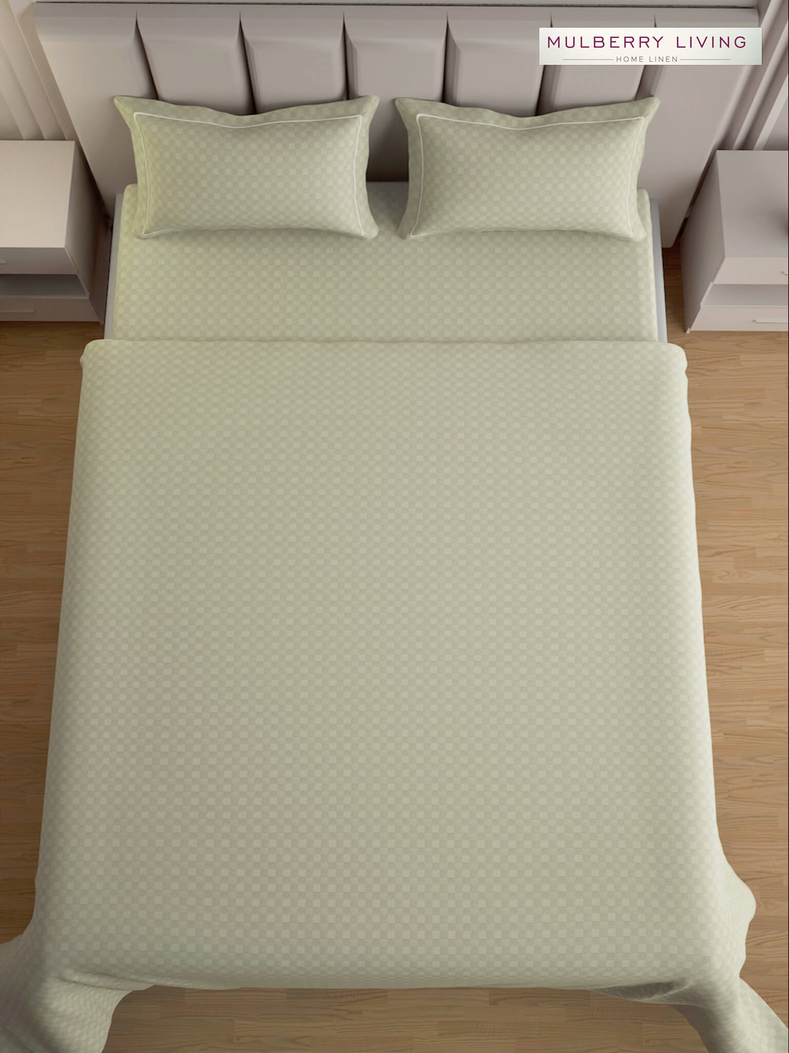 Urban Grid 100% Cotton Bedsheet Set with 2 Pillow Covers - 300TC