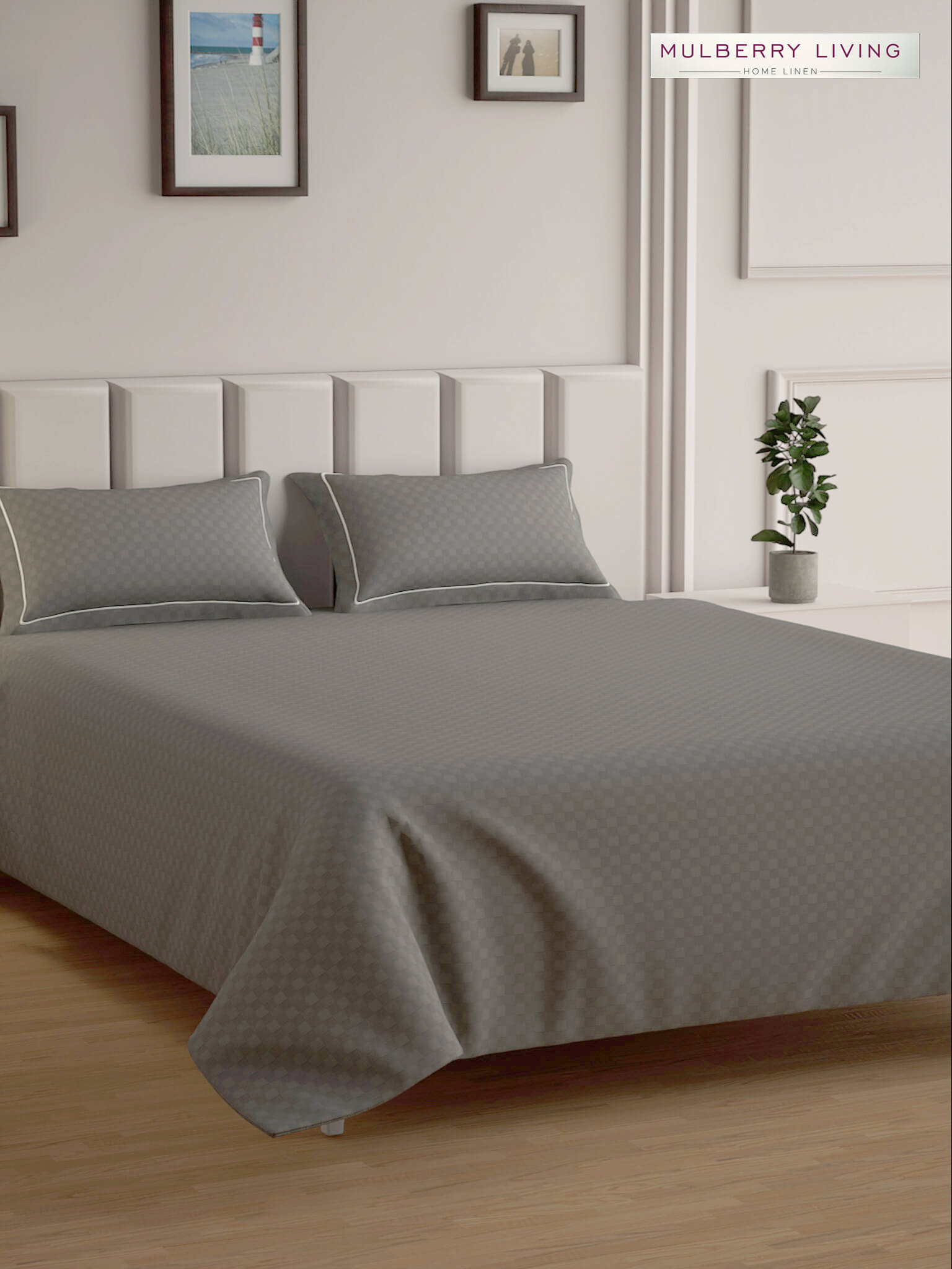 Urban Grid 100% Cotton Bedsheet Set with 2 Pillow Covers - 300TC
