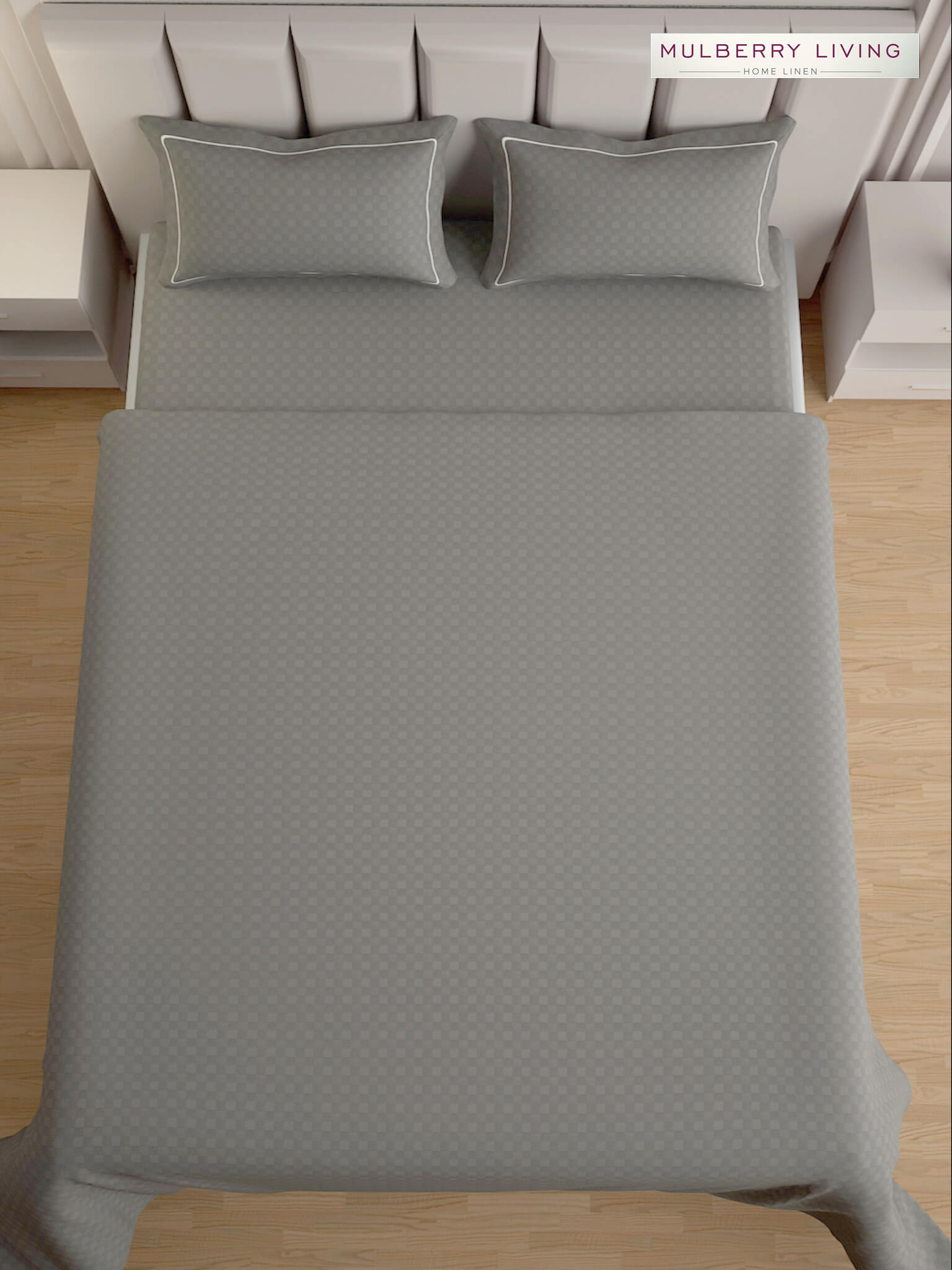 Urban Grid 100% Cotton Bedsheet Set with 2 Pillow Covers - 300TC