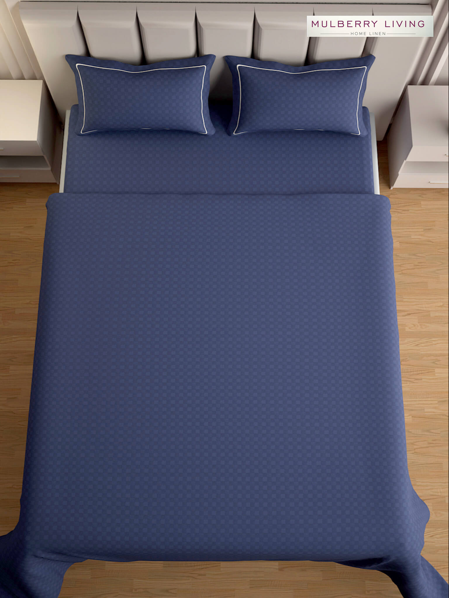 Urban Grid 100% Cotton Bedsheet Set with 2 Pillow Covers - 300TC