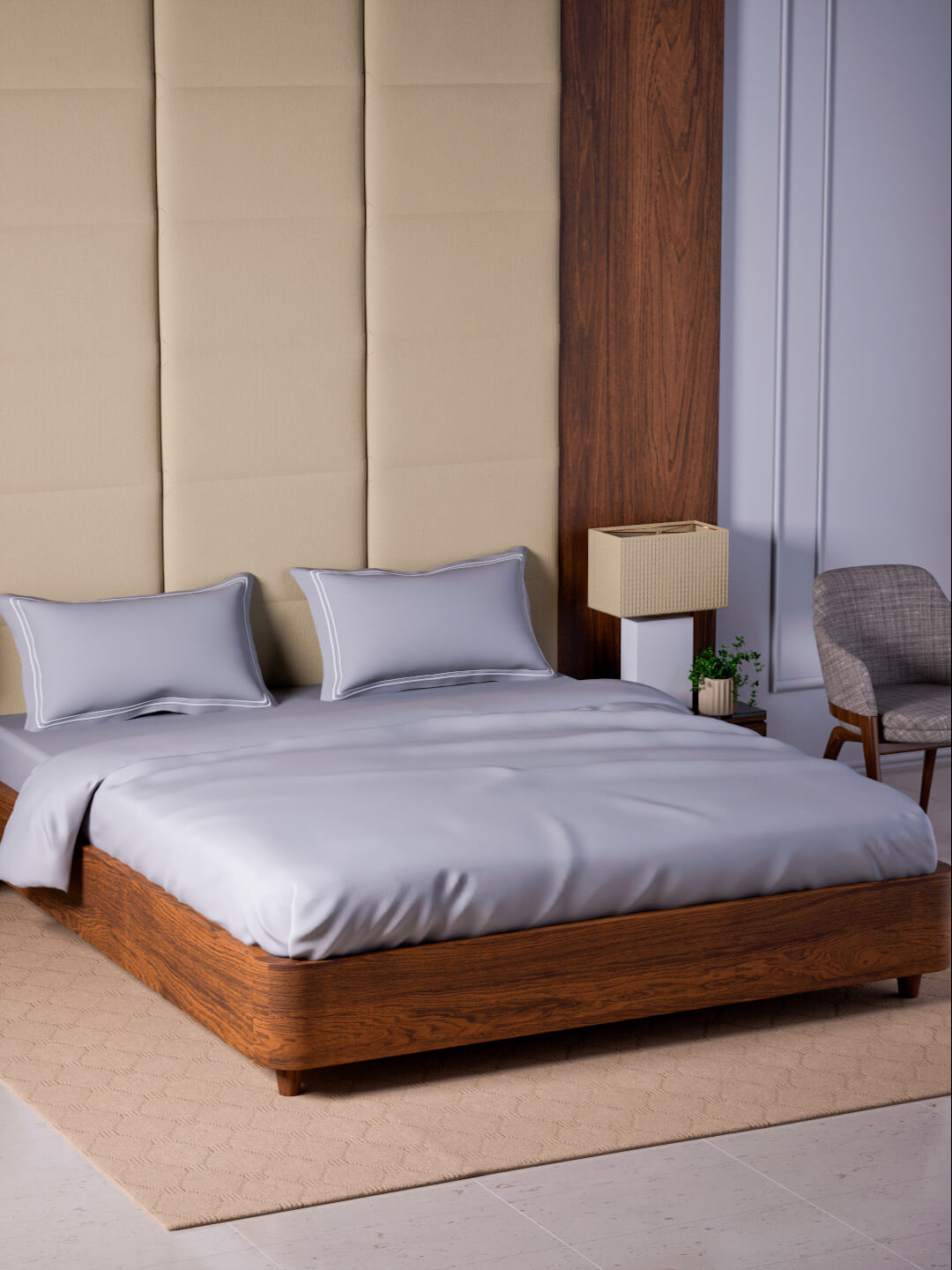 Opulent Hue 100% Cotton Super King Bedsheet Set with 2 Double Pillow Covers - 500TC