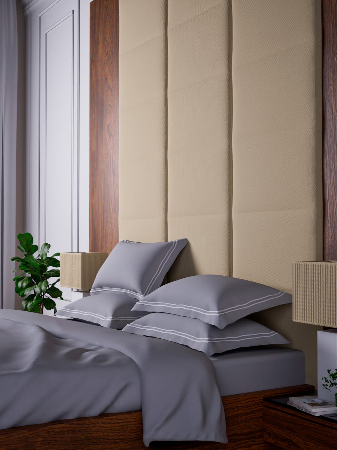 Opulent Hue 100% Cotton Super King Bedsheet Set with 2 Double Pillow Covers - 500TC