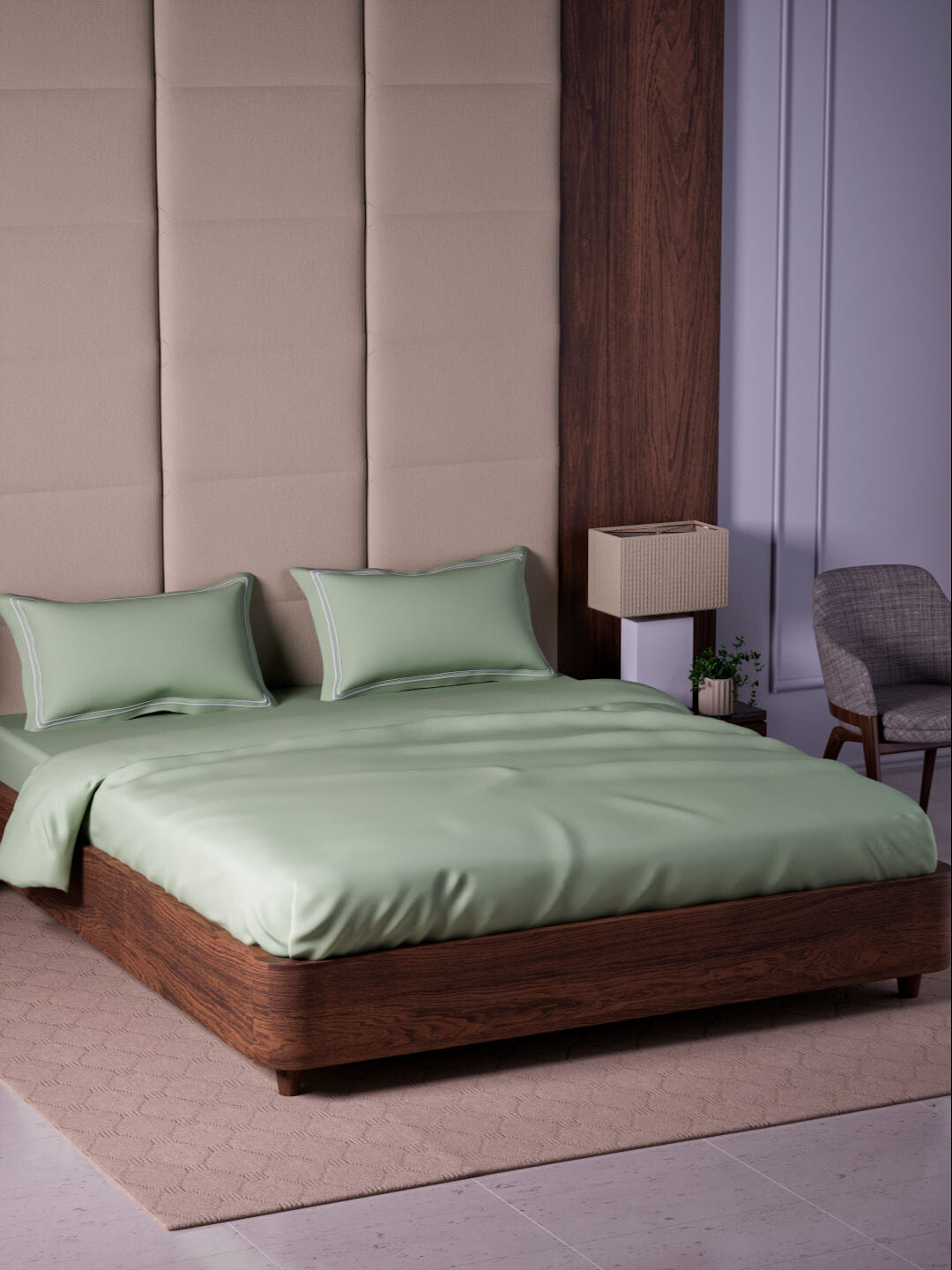 Opulent Hue 100% Cotton Super King Bedsheet Set with 2 Double Pillow Covers - 500TC