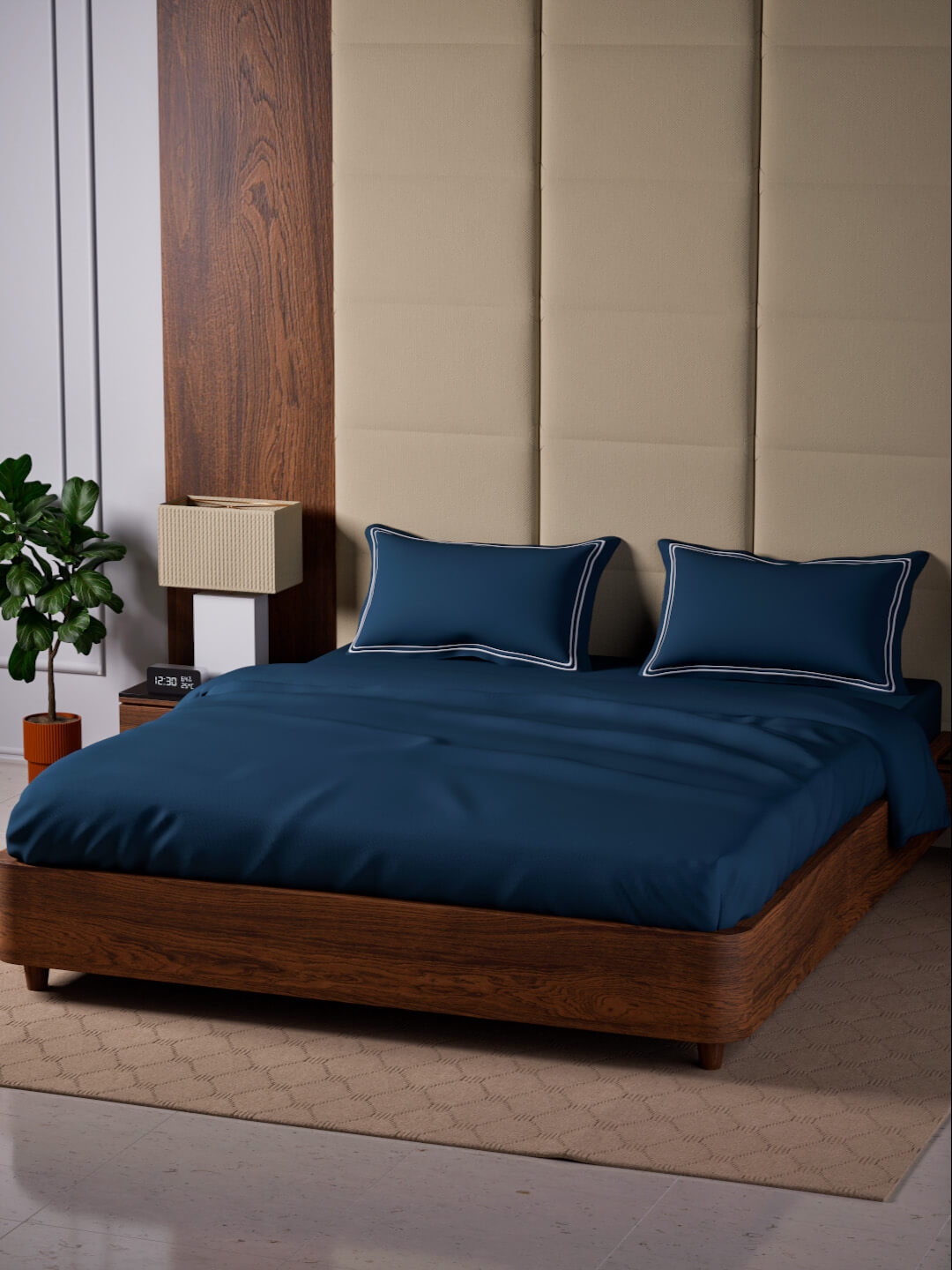 Opulent Hue 100% Cotton Super King Bedsheet Set with 2 Double Pillow Covers - 500TC