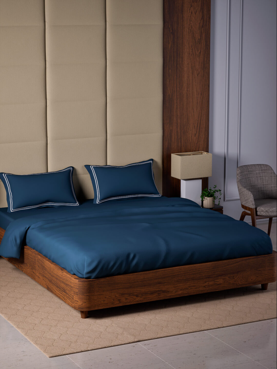 Opulent Hue 100% Cotton Super King Bedsheet Set with 2 Double Pillow Covers - 500TC