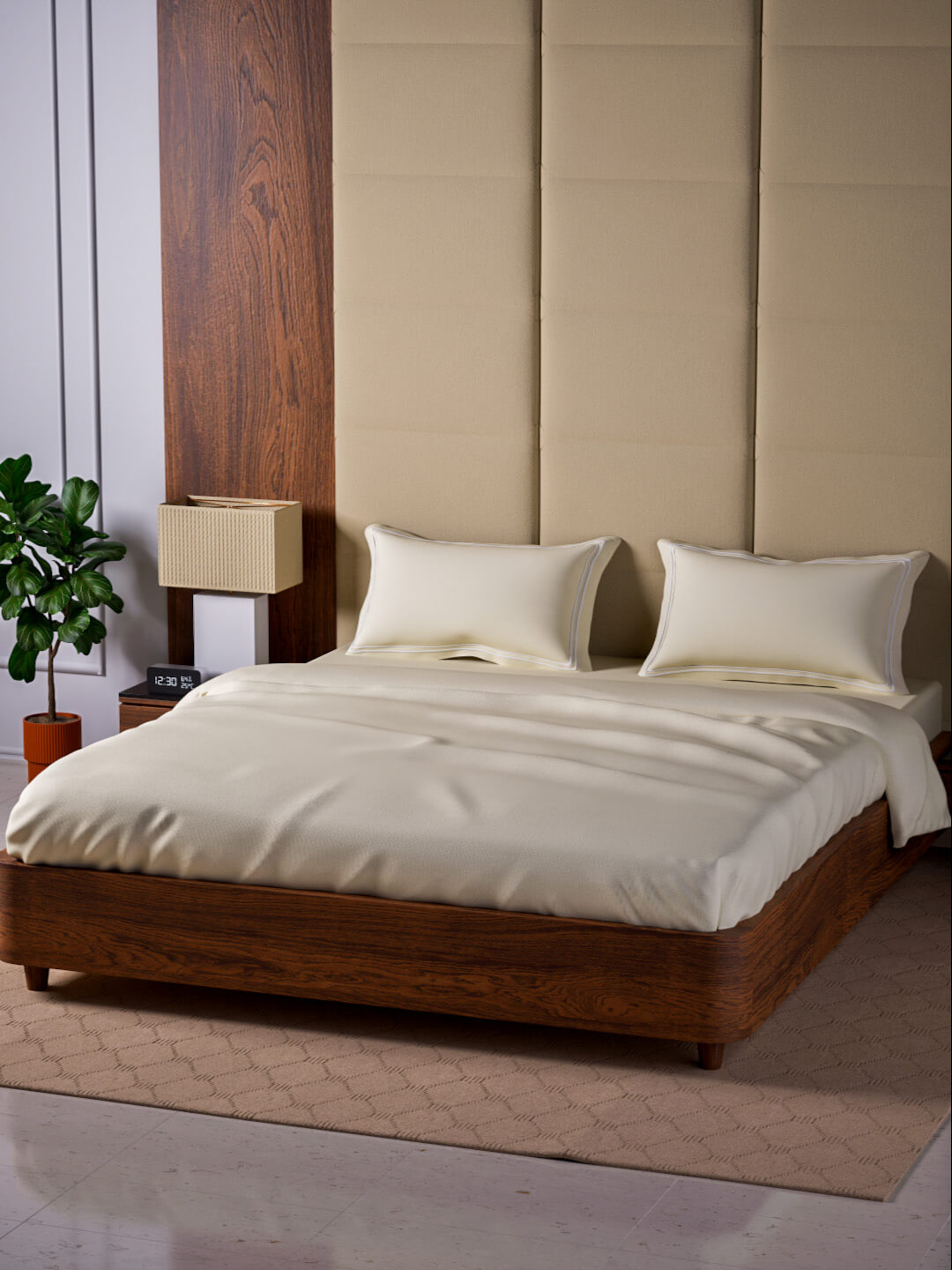 Opulent Hue 100% Cotton Super King Bedsheet Set with 2 Double Pillow Covers - 500TC