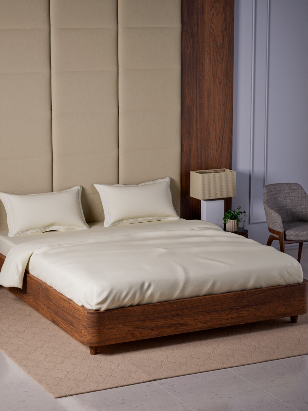 Opulent Hue 100% Cotton Super King Bedsheet Set with 2 Double Pillow Covers - 500TC