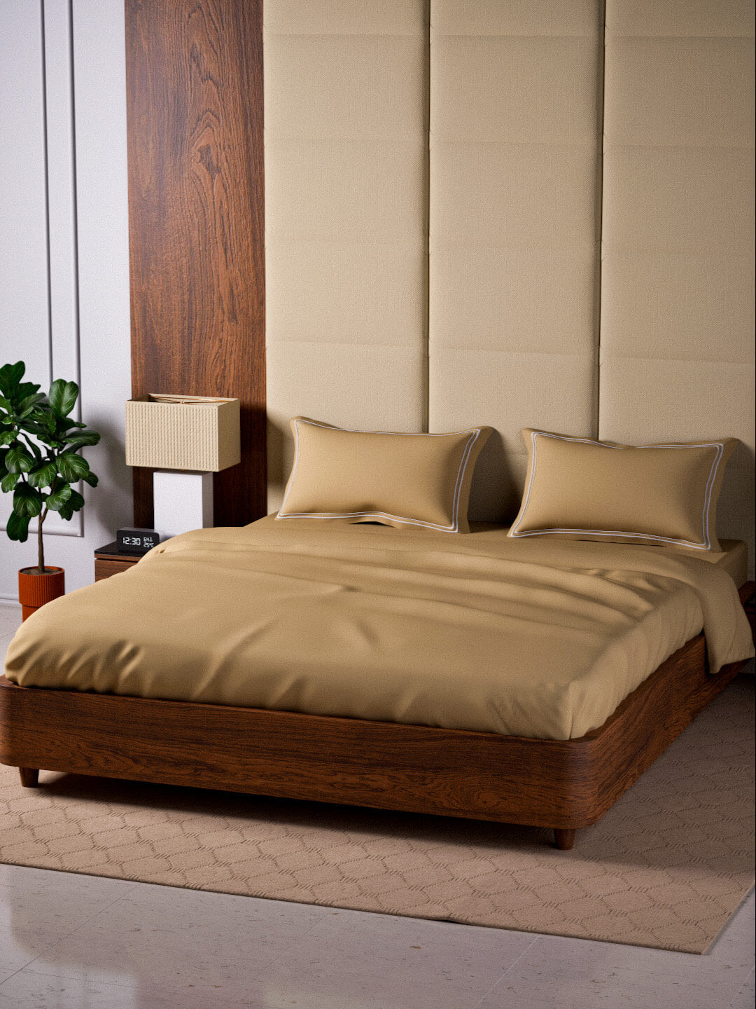 Opulent Hue 100% Cotton Super King Bedsheet Set with 2 Double Pillow Covers - 500TC