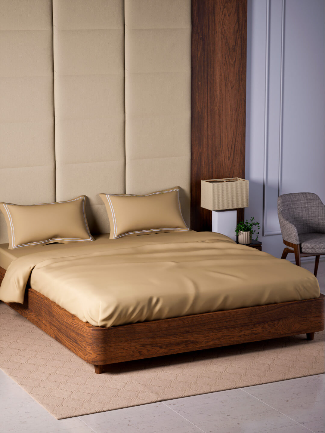 Opulent Hue 100% Cotton Super King Bedsheet Set with 2 Double Pillow Covers - 500TC