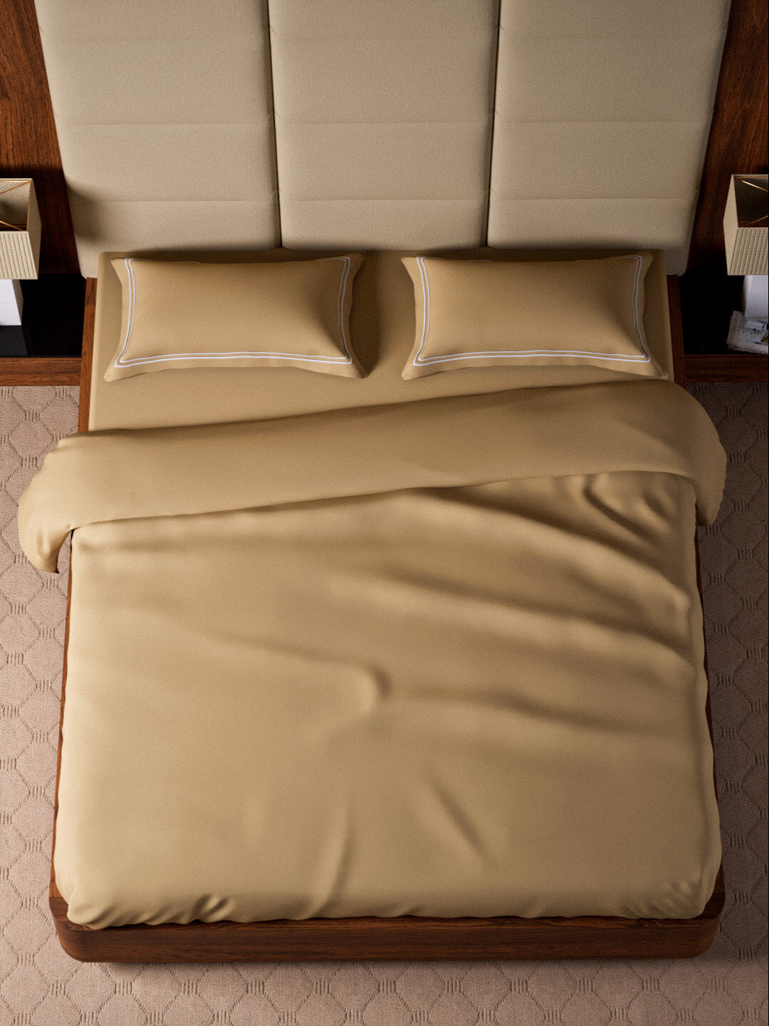 Opulent Hue 100% Cotton Super King Bedsheet Set with 2 Double Pillow Covers - 500TC