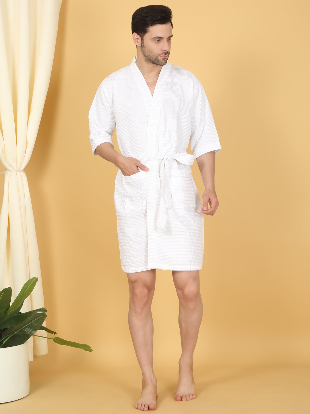 Waffle Comfort Cotton Bath Robe - 450 GSM, Ultra-Soft & Quick Dry, Unisex Free Size