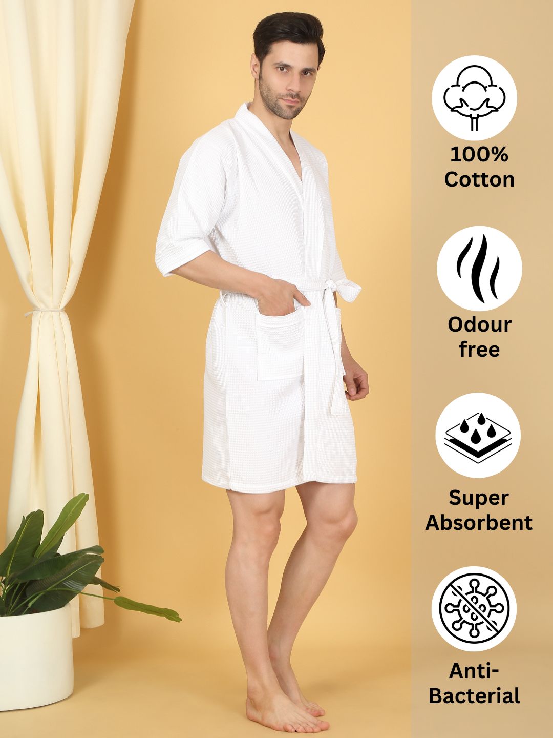 Waffle Comfort Cotton Bath Robe - 450 GSM, Ultra-Soft & Quick Dry, Unisex Free Size