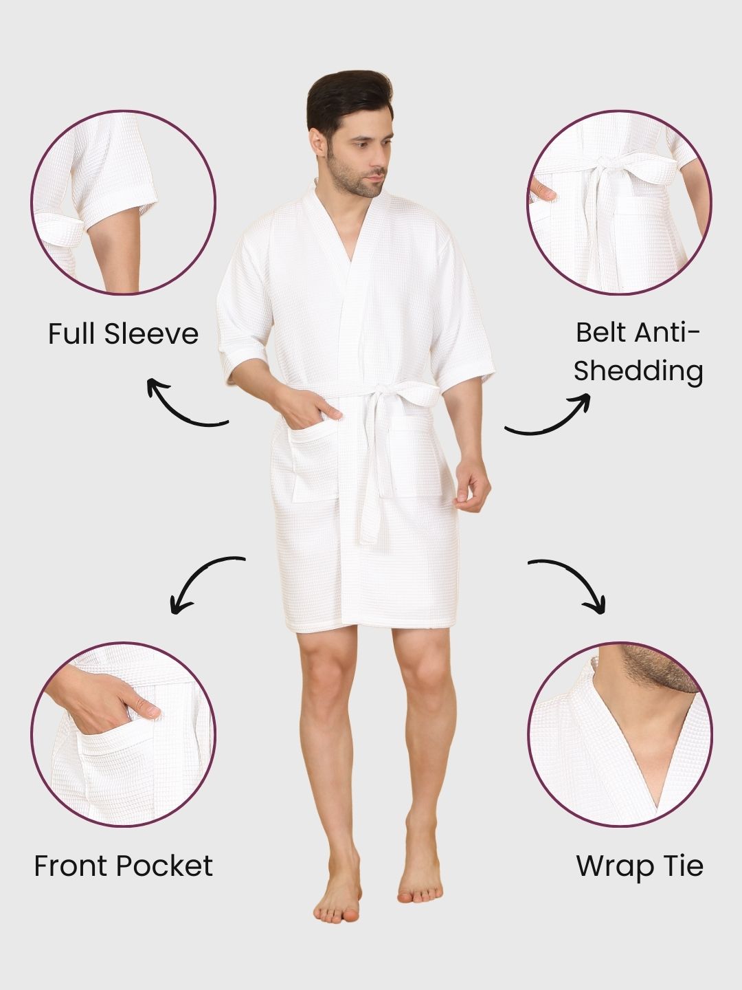 Waffle Comfort Cotton Bath Robe - 450 GSM, Ultra-Soft & Quick Dry, Unisex Free Size
