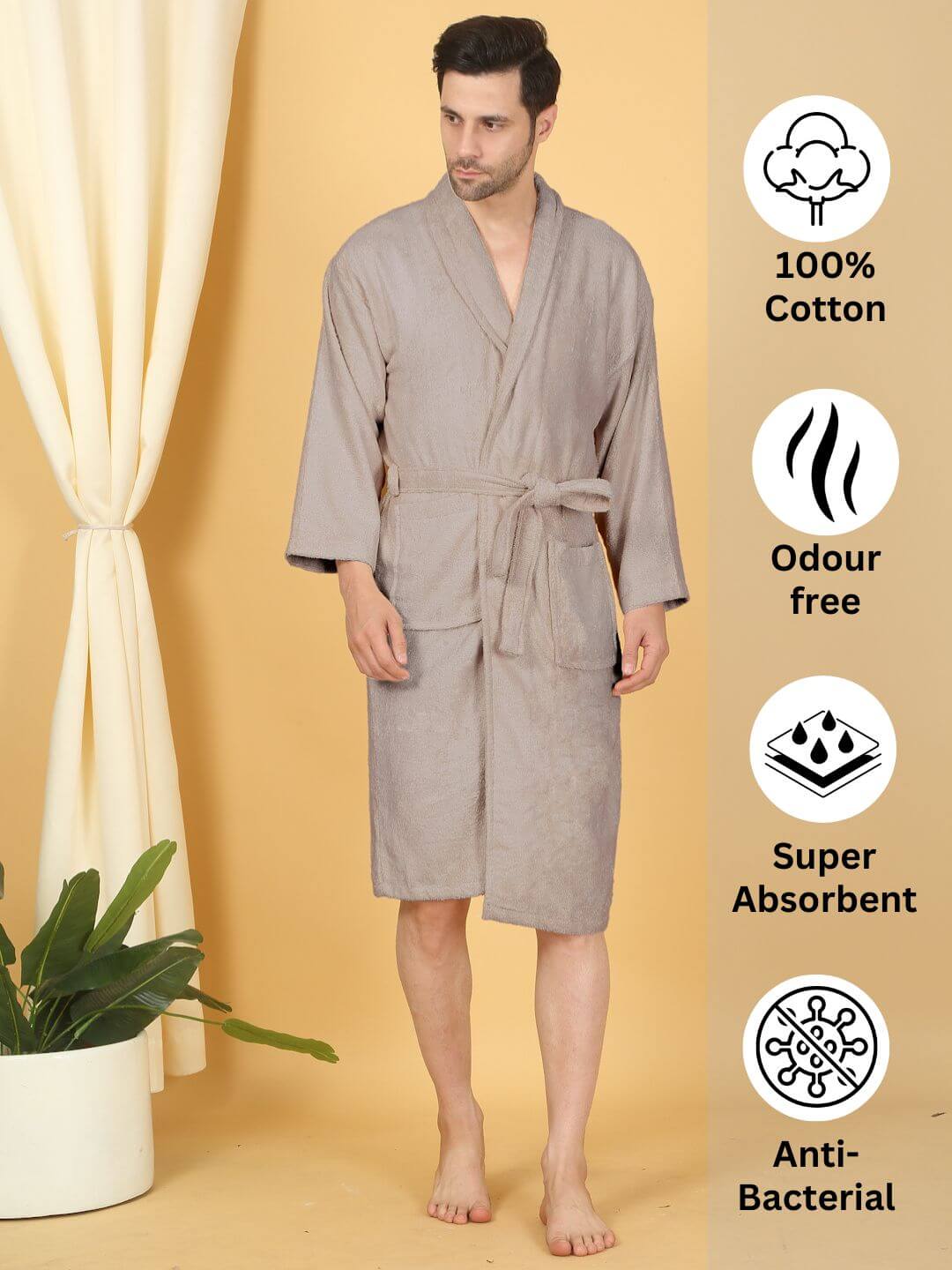 Bamboo Bliss Terry Bath Robe - Bamboo Cotton, Ultra-Soft & Lightweight, Unisex Free Size