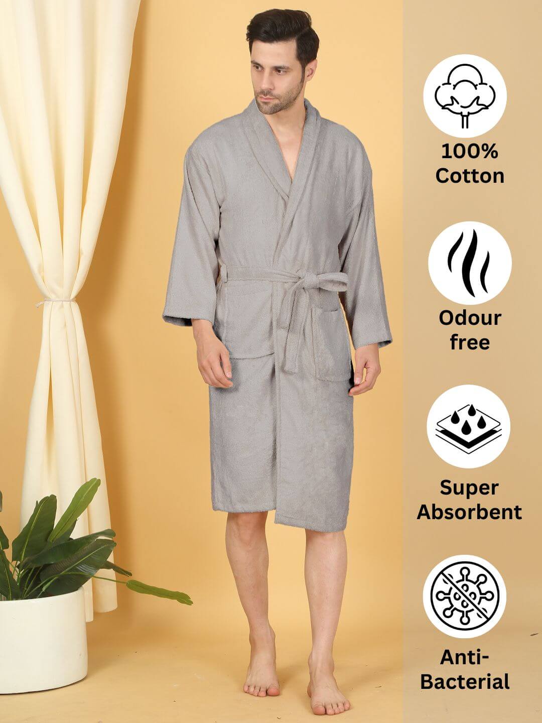 Bamboo Bliss Terry Bath Robe - Bamboo Cotton, Ultra-Soft & Lightweight, Unisex Free Size