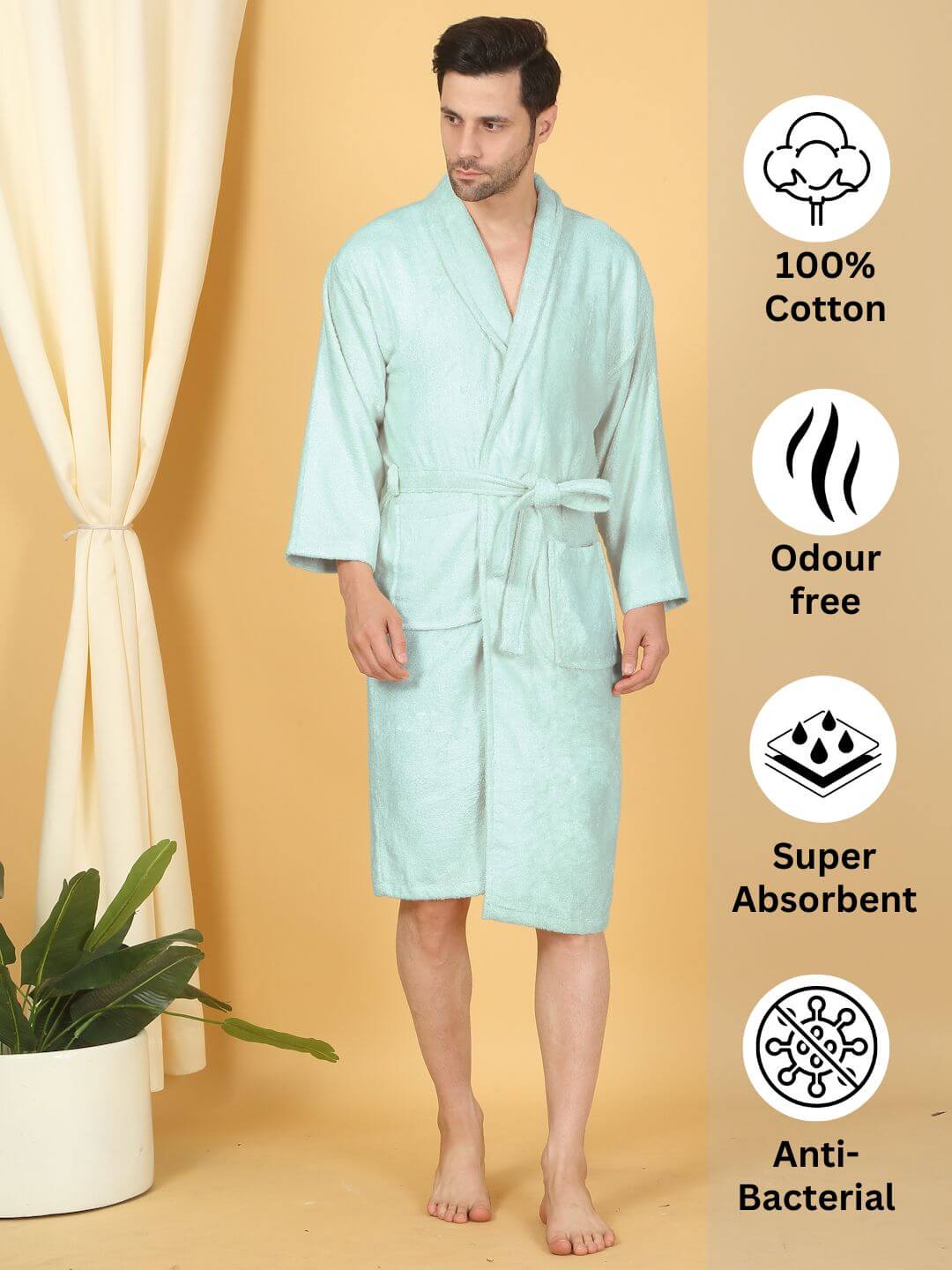 Bamboo Bliss Terry Bath Robe - Bamboo Cotton, Ultra-Soft & Lightweight, Unisex Free Size