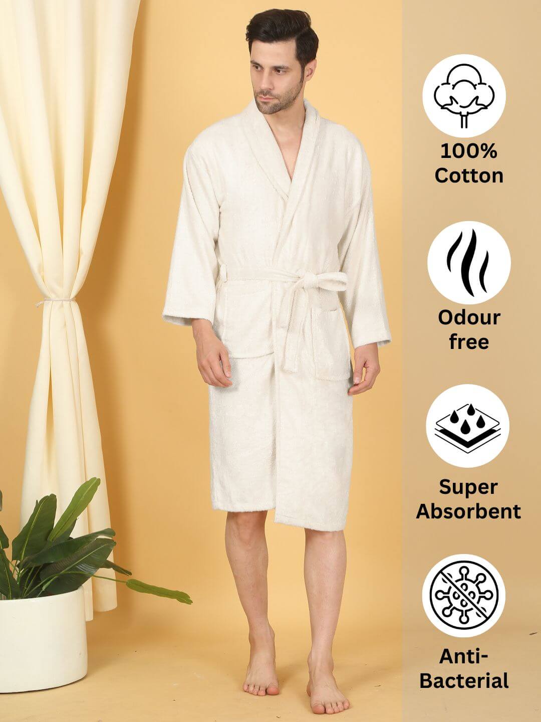 Bamboo Bliss Terry Bath Robe - Bamboo Cotton, Ultra-Soft & Lightweight, Unisex Free Size