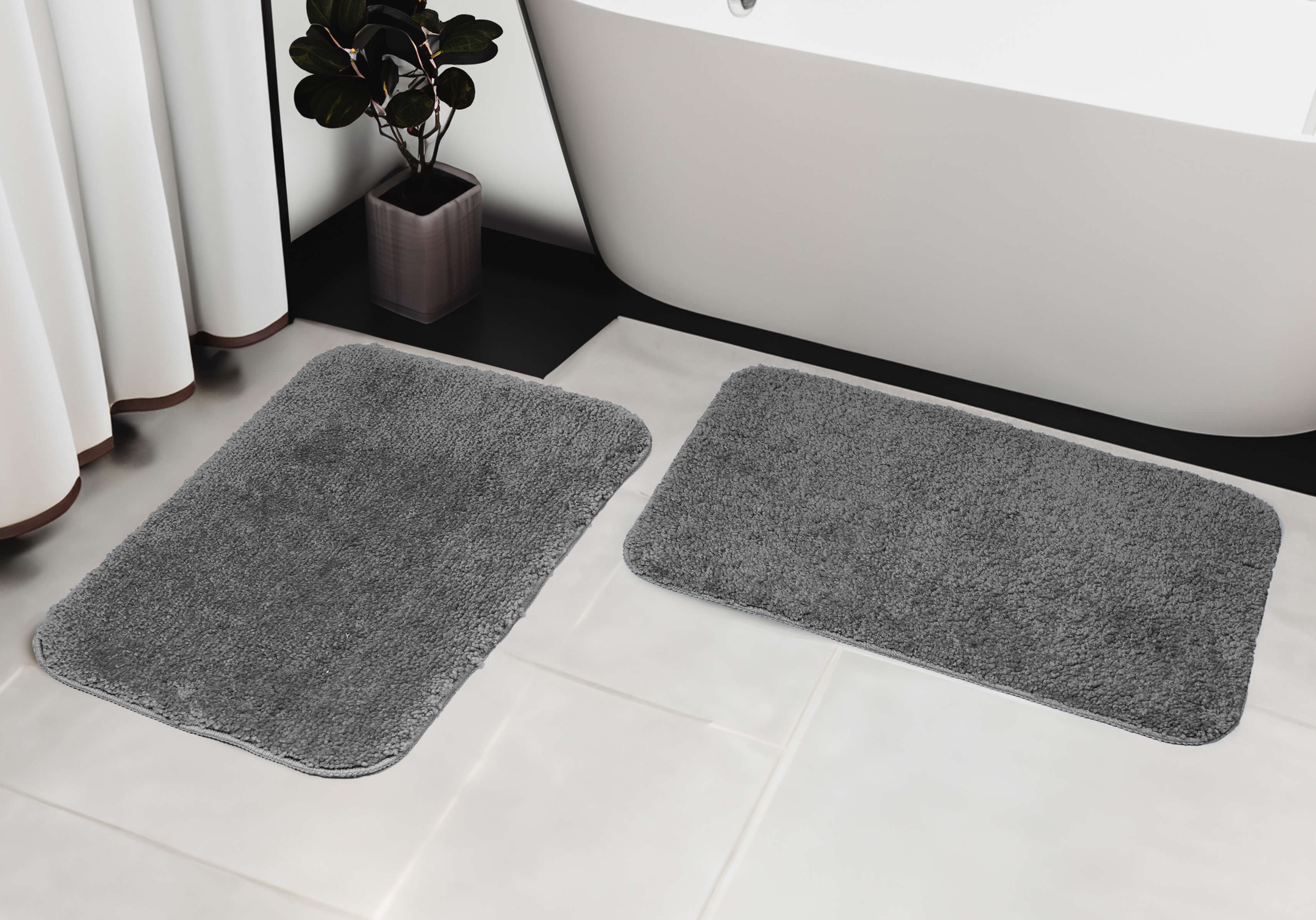 Micro Plush Bath Mats (Set of 2) - 2000 TC Microfiber, Ultra-Soft, Quick Dry, 2000 GSM