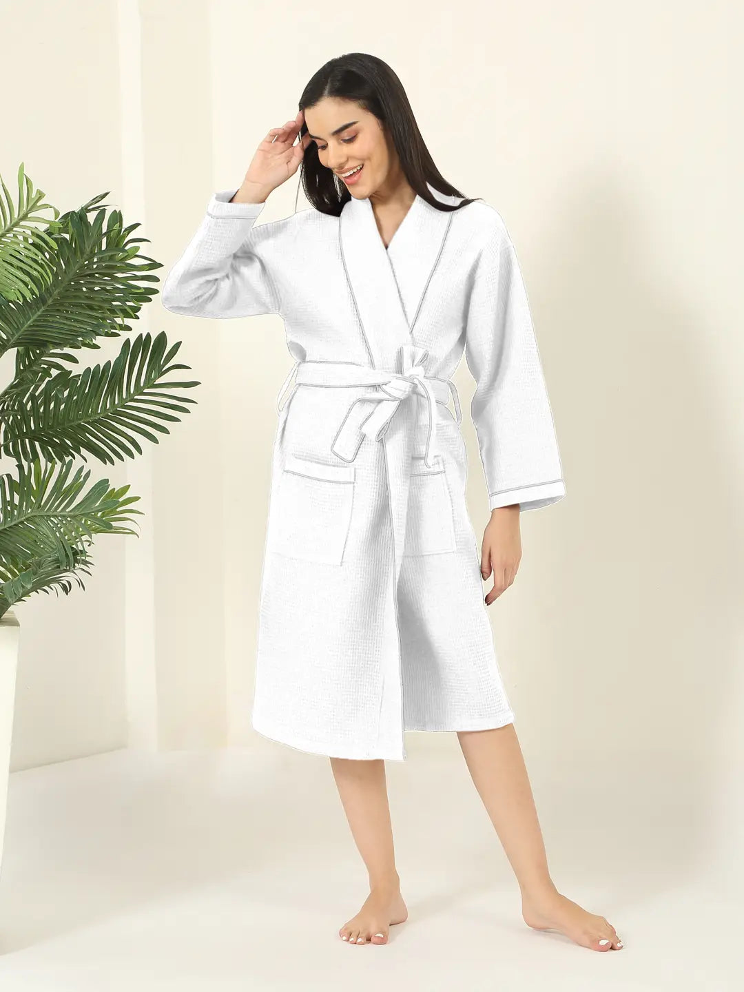 Waffle Luxe Cotton Bath Robe – 250 GSM Ultra Soft & Quick Dry, Unisex Free Size
