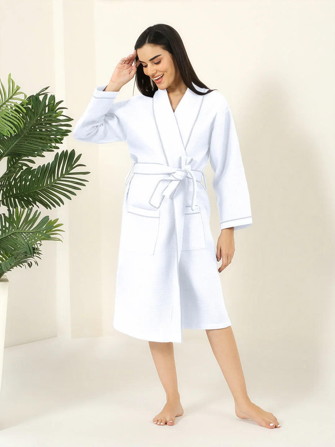 Waffle Luxe Cotton Bath Robe – 250 GSM Ultra Soft & Quick Dry, Unisex Free Size
