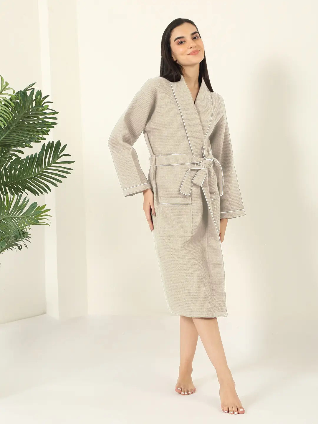 Waffle Luxe Cotton Bath Robe – 250 GSM Ultra Soft & Quick Dry, Unisex Free Size