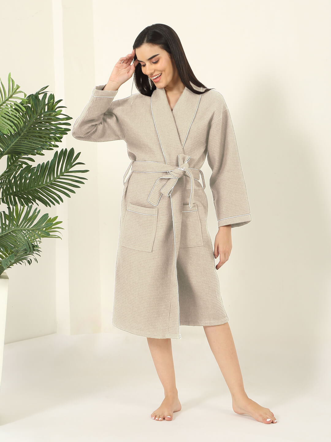 Waffle Luxe Cotton Bath Robe – 250 GSM Ultra Soft & Quick Dry, Unisex Free Size