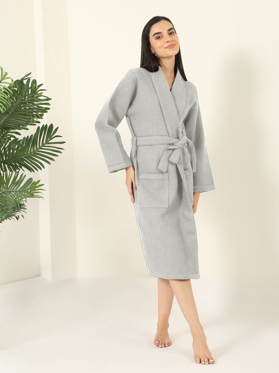 Waffle Luxe Cotton Bath Robe – 250 GSM Ultra Soft & Quick Dry, Unisex Free Size