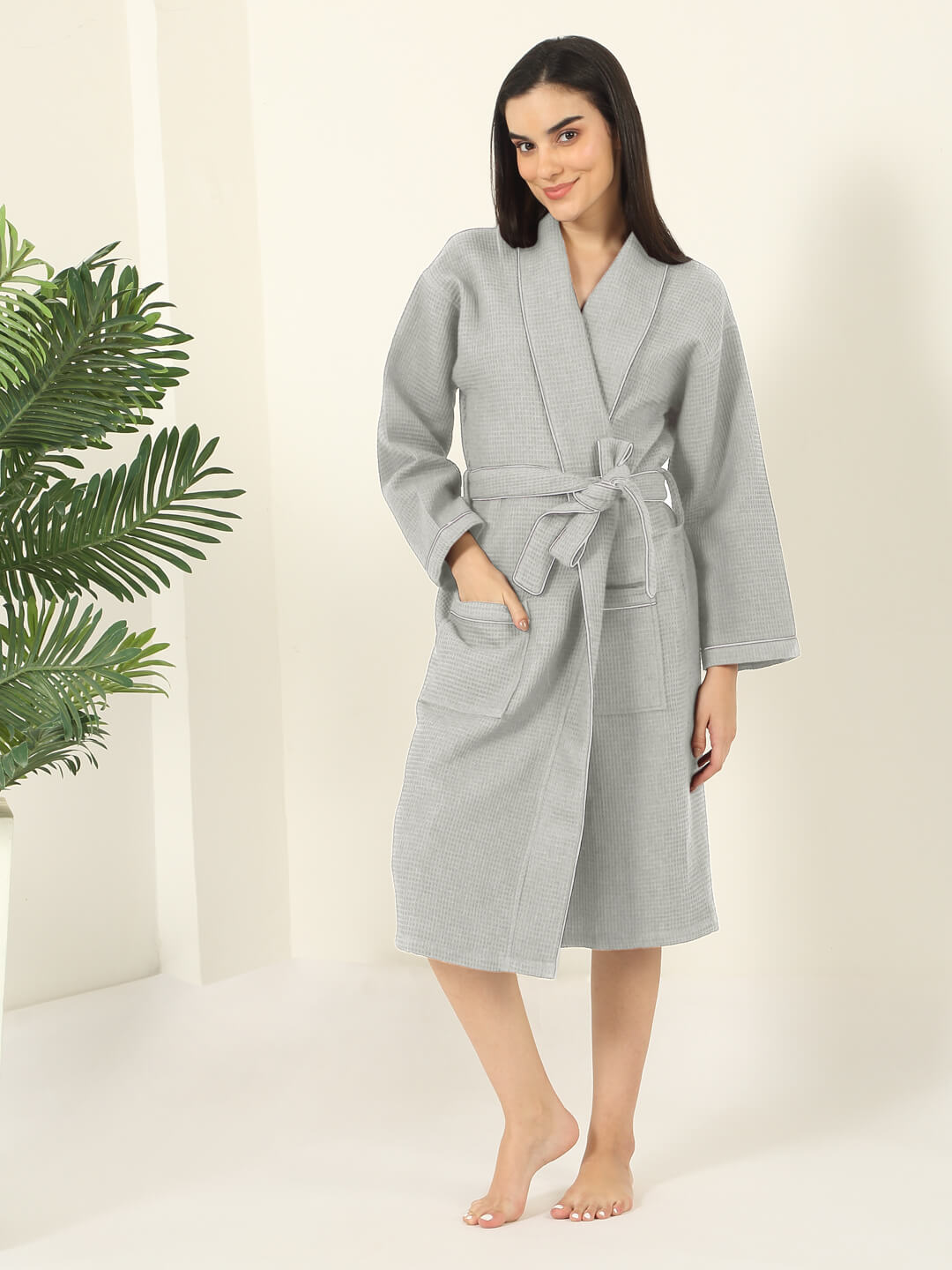 Waffle Luxe Cotton Bath Robe – 250 GSM Ultra Soft & Quick Dry, Unisex Free Size
