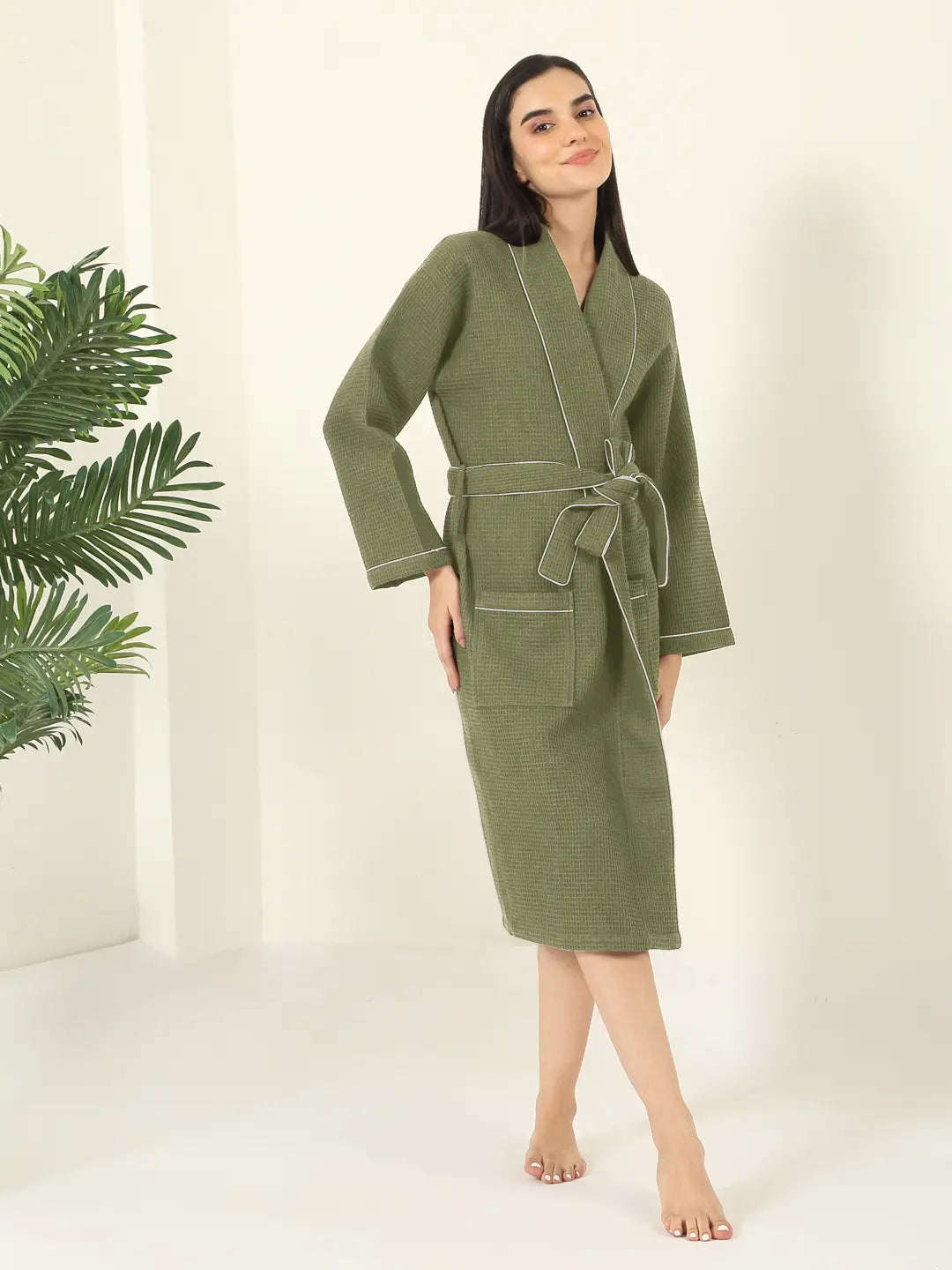 Waffle Luxe Cotton Bath Robe – 250 GSM Ultra Soft & Quick Dry, Unisex Free Size