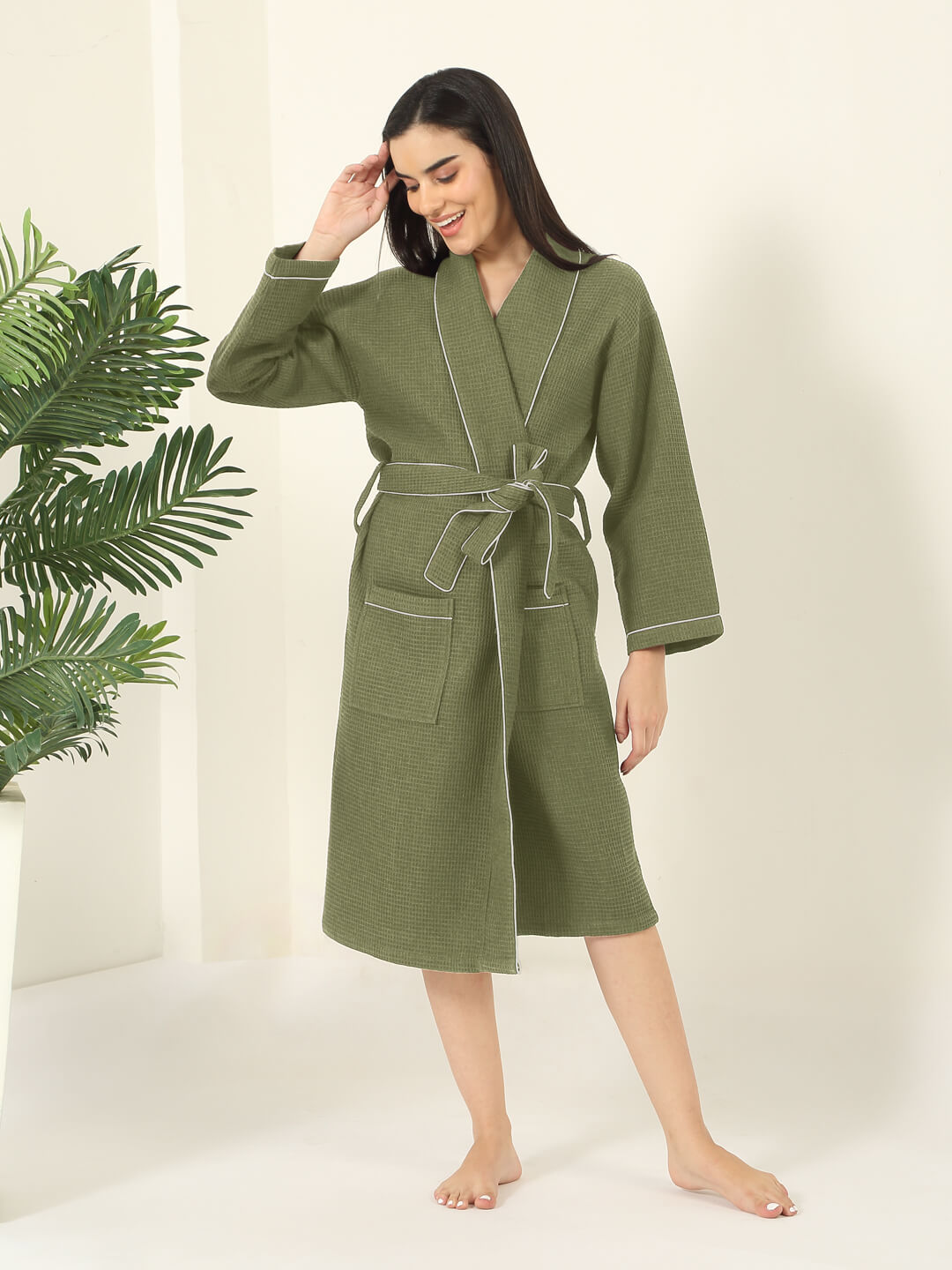 Waffle Luxe Cotton Bath Robe – 250 GSM Ultra Soft & Quick Dry, Unisex Free Size