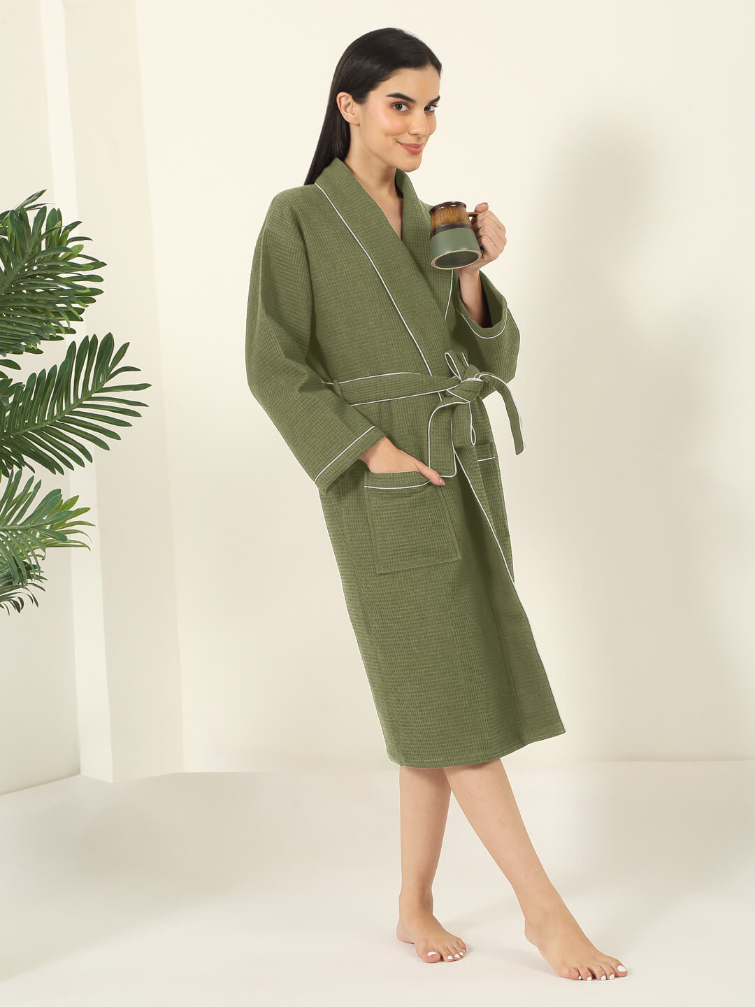 Waffle Luxe Cotton Bath Robe – 250 GSM Ultra Soft & Quick Dry, Unisex Free Size