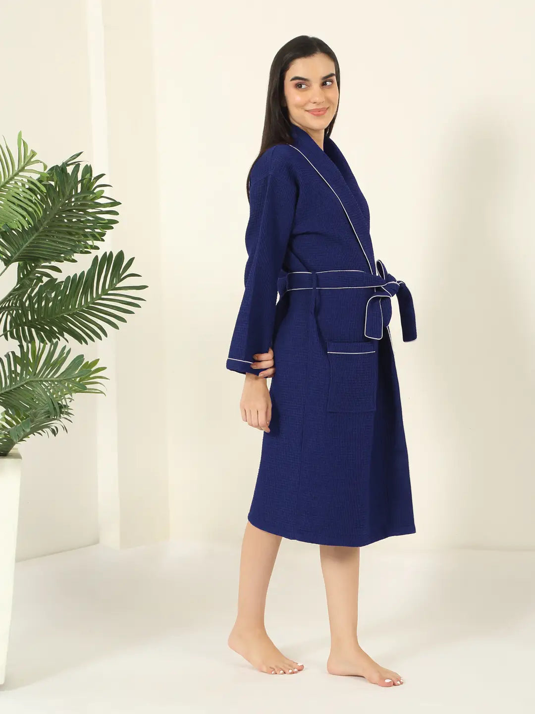 Waffle Luxe Cotton Bath Robe – 250 GSM Ultra Soft & Quick Dry, Unisex Free Size