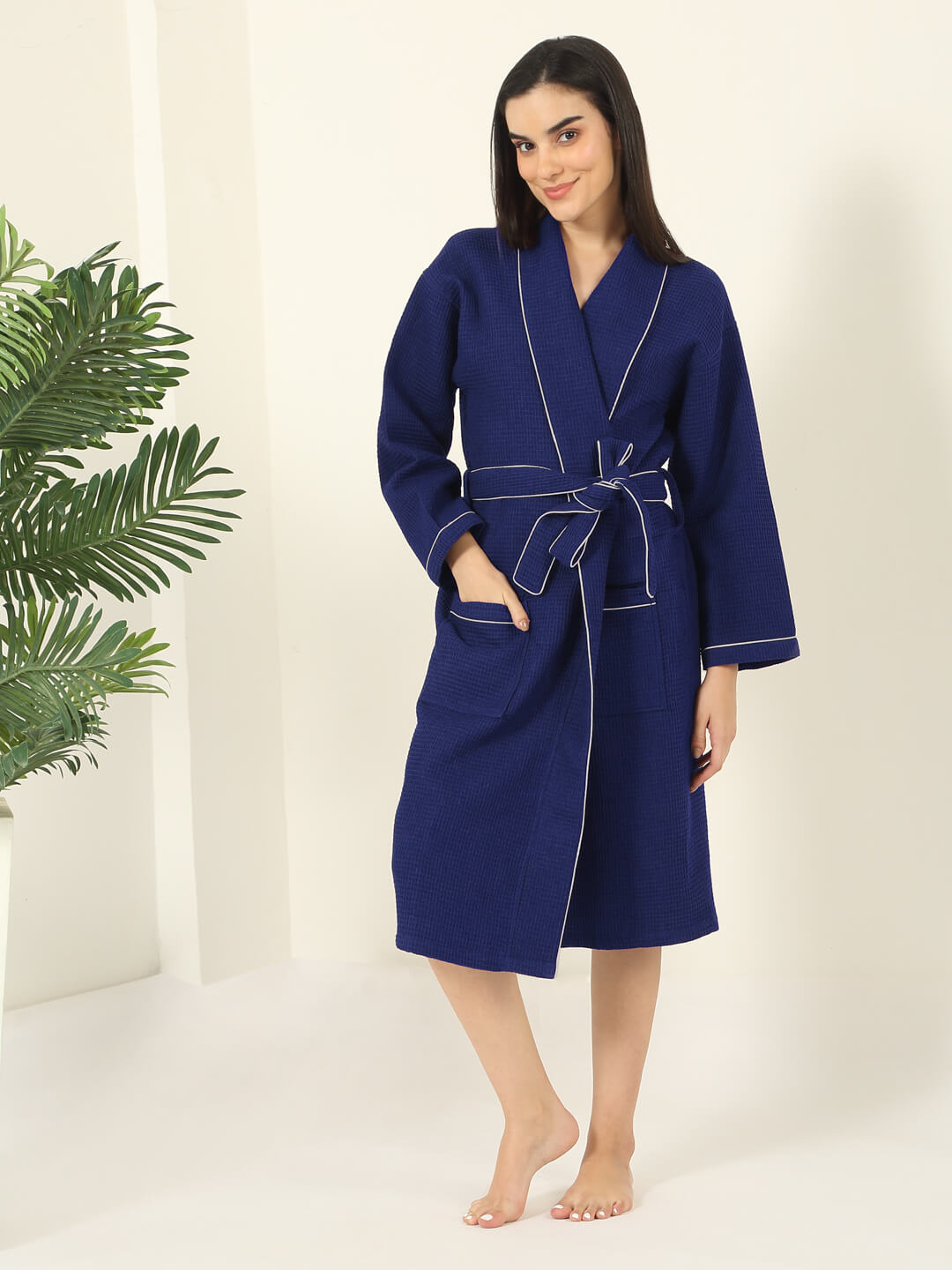 Waffle Luxe Cotton Bath Robe – 250 GSM Ultra Soft & Quick Dry, Unisex Free Size