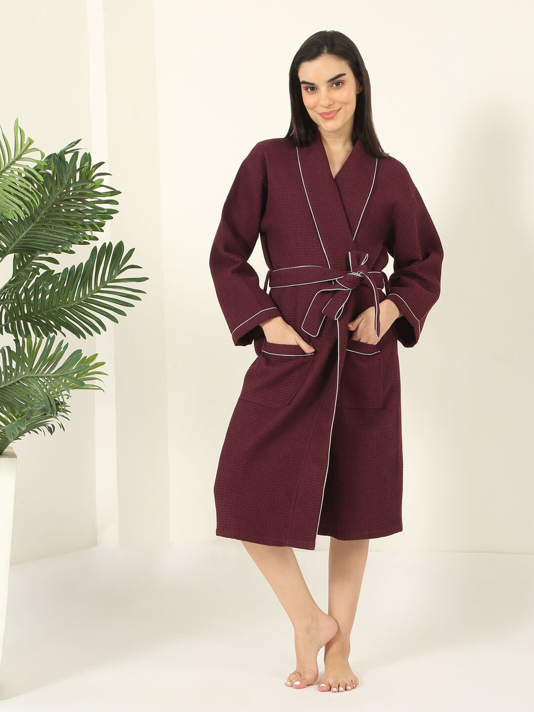 Waffle Luxe Cotton Bath Robe – 250 GSM Ultra Soft & Quick Dry, Unisex Free Size
