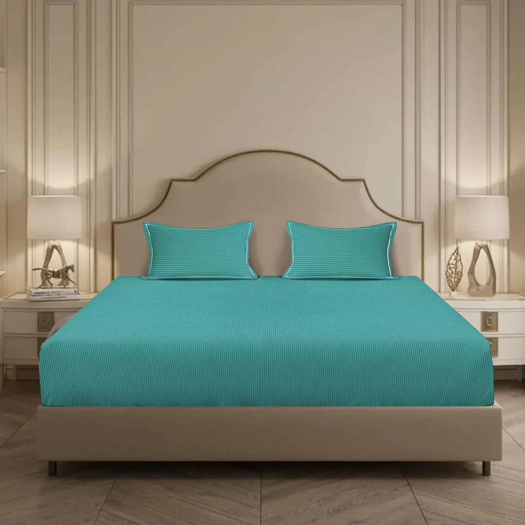 Linear Luxe 100% Cotton – 300TC Super King Size Flat Bedsheet Set