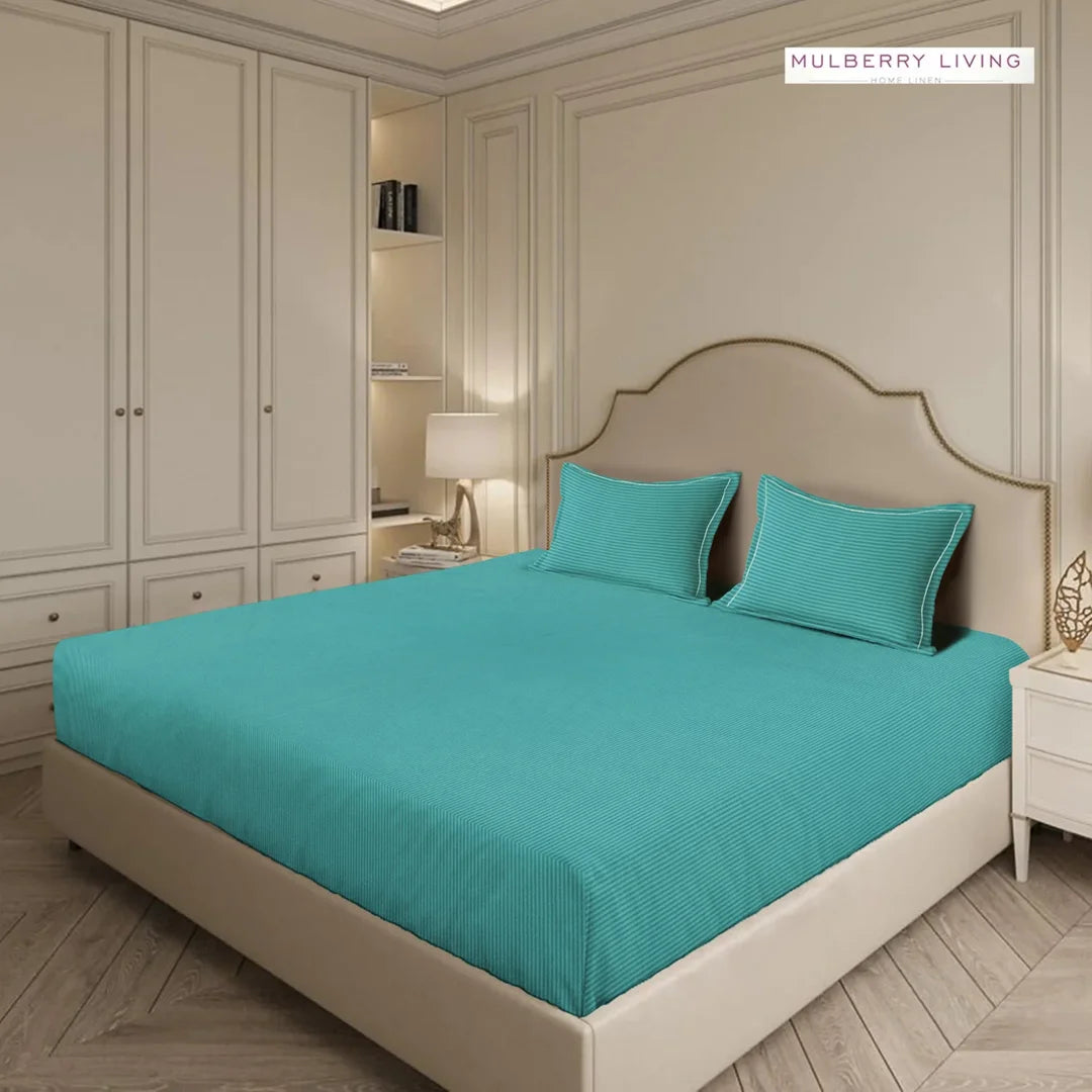 Linear Luxe 100% Cotton – 300TC Super King Size Flat Bedsheet Set