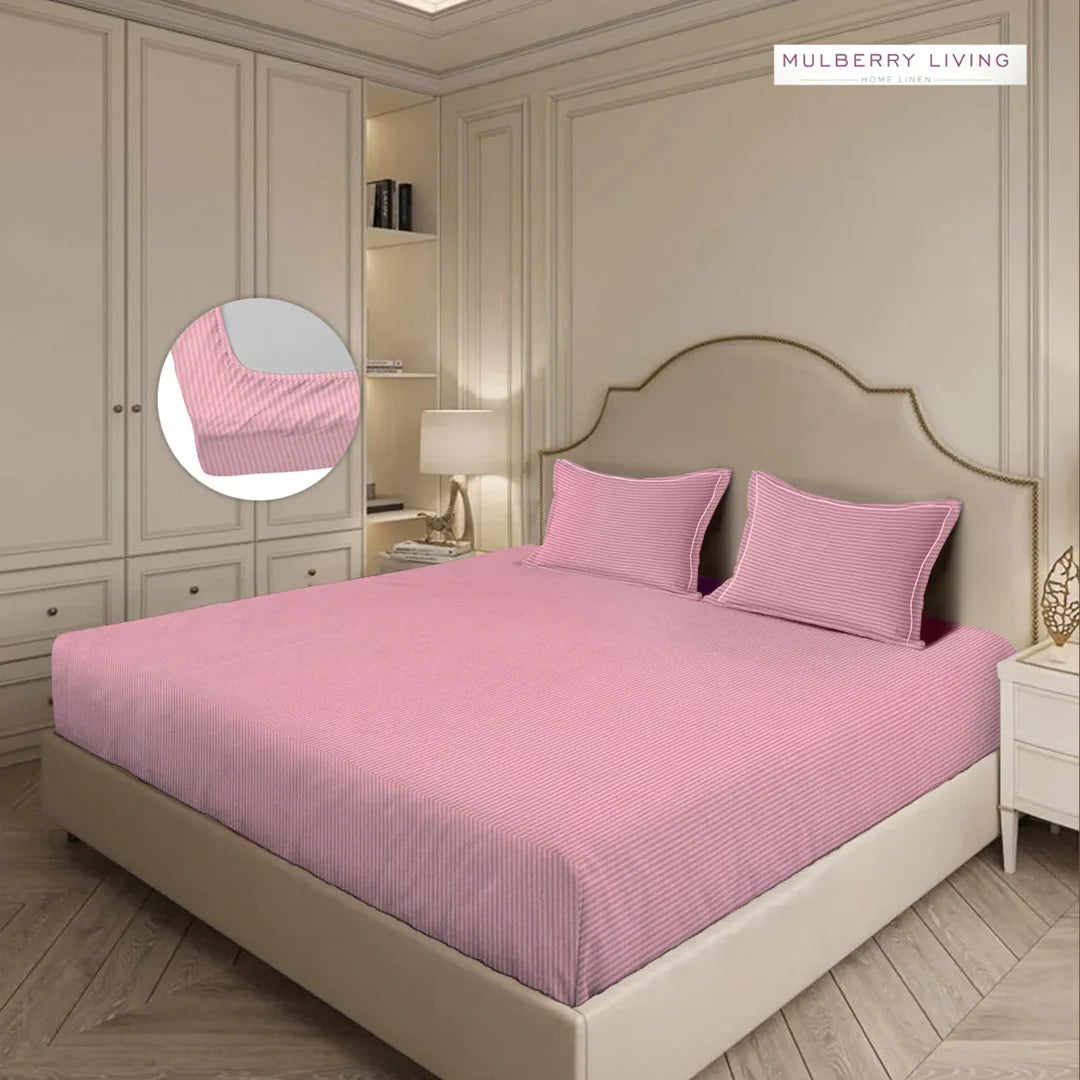 Linear Luxe 100% Cotton – 300TC King Size Fitted Bedsheet Set