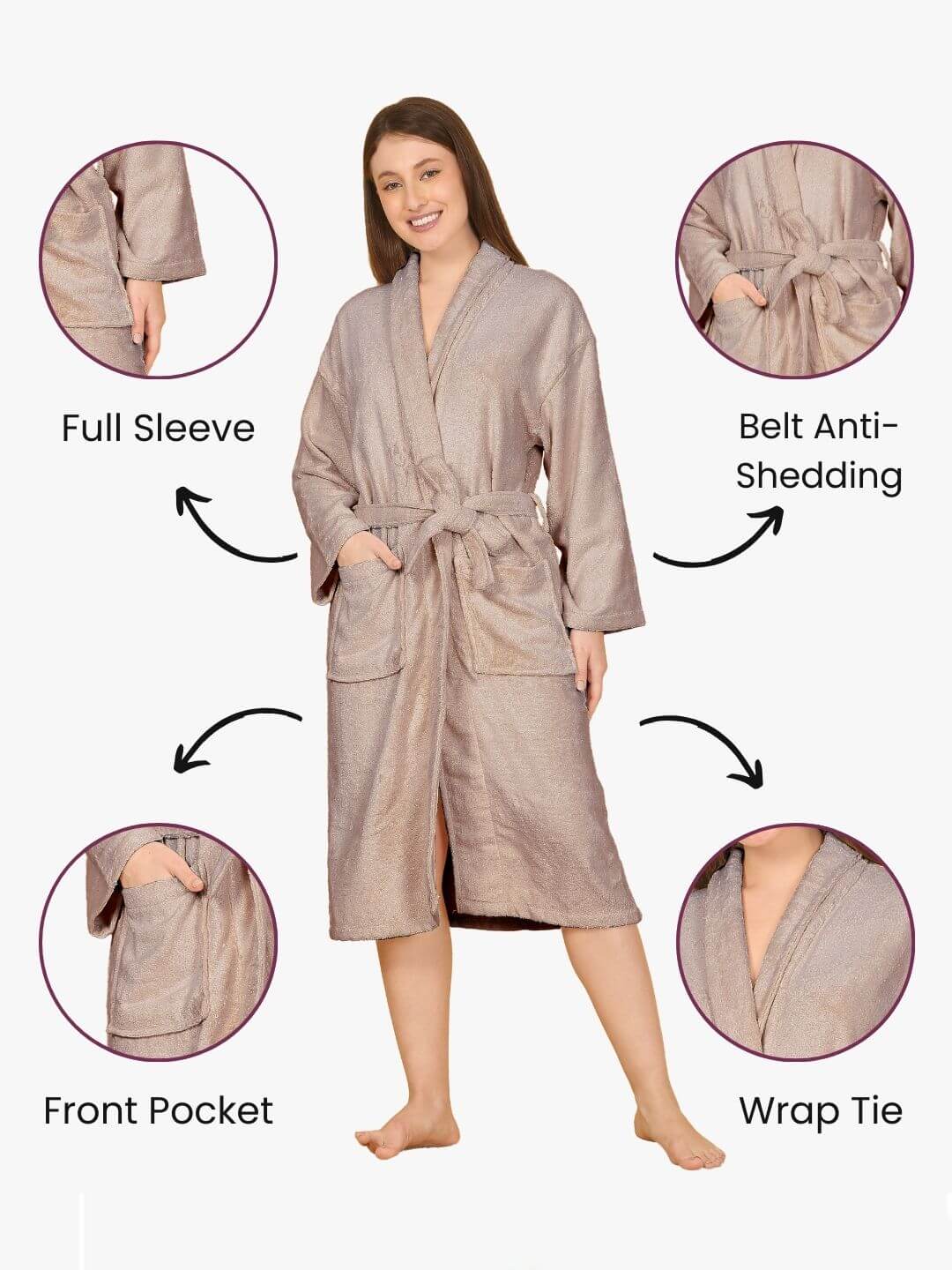 Bamboo Bliss Terry Bath Robe - Bamboo Cotton, Ultra-Soft & Lightweight, Unisex Free Size