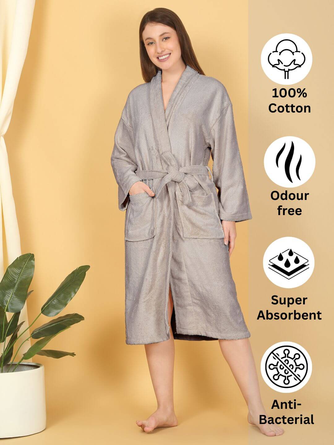 Bamboo Bliss Terry Bath Robe - Bamboo Cotton, Ultra-Soft & Lightweight, Unisex Free Size