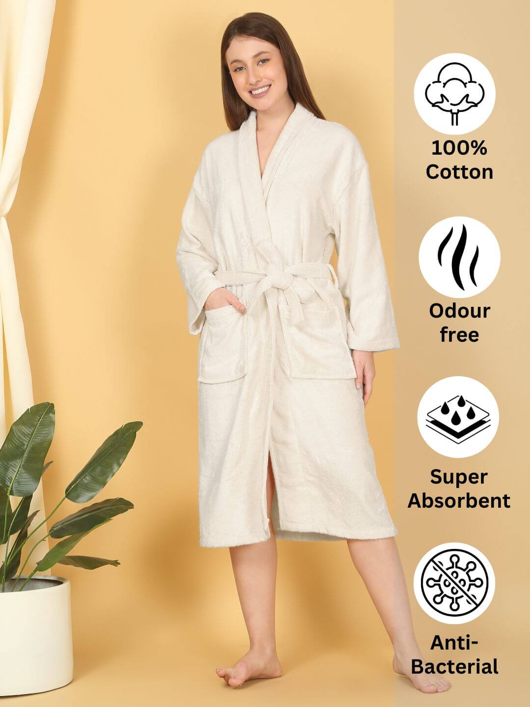 Bamboo Bliss Terry Bath Robe - Bamboo Cotton, Ultra-Soft & Lightweight, Unisex Free Size