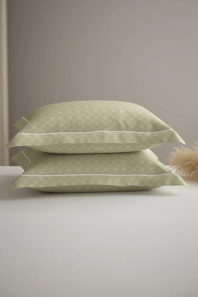 Urban Grid Pillow Covers (Set of 2) - 100% Cotton, 300TC, Ultra-Soft & Breathable